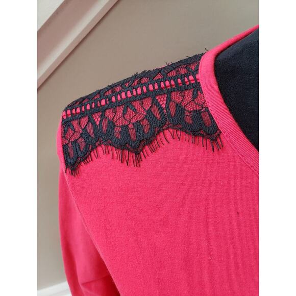 Women's IZOD Red Lace Shoulder Long Sleeve Top with Black Lace Detail Size M - Picture 5 of 11